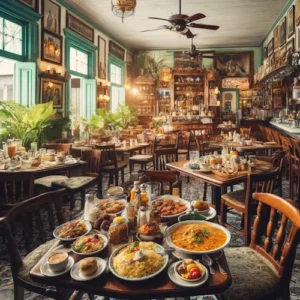 a restaurant with many tables and chairs